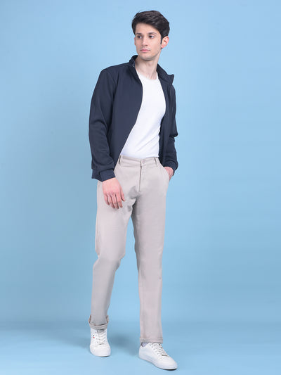 Beige Stretchable Cotton Trousers-Men Trousers-Crimsoune Club