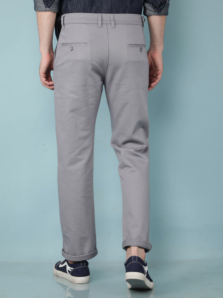 Grey Printed Dobby Straight Trousers-Men Trousers-Crimsoune Club