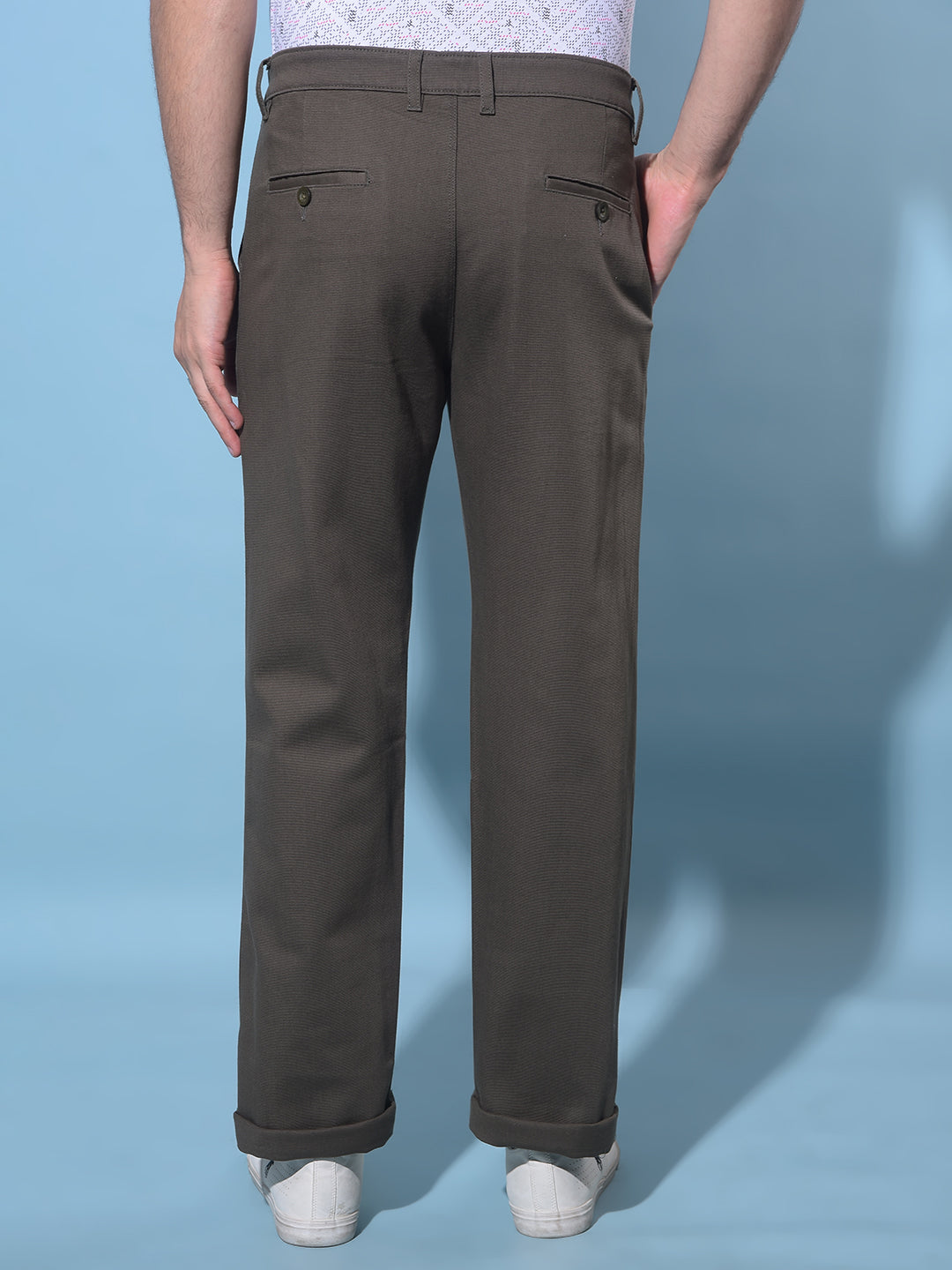 Olive Straight Dobby Trousers-Men Trousers-Crimsoune Club