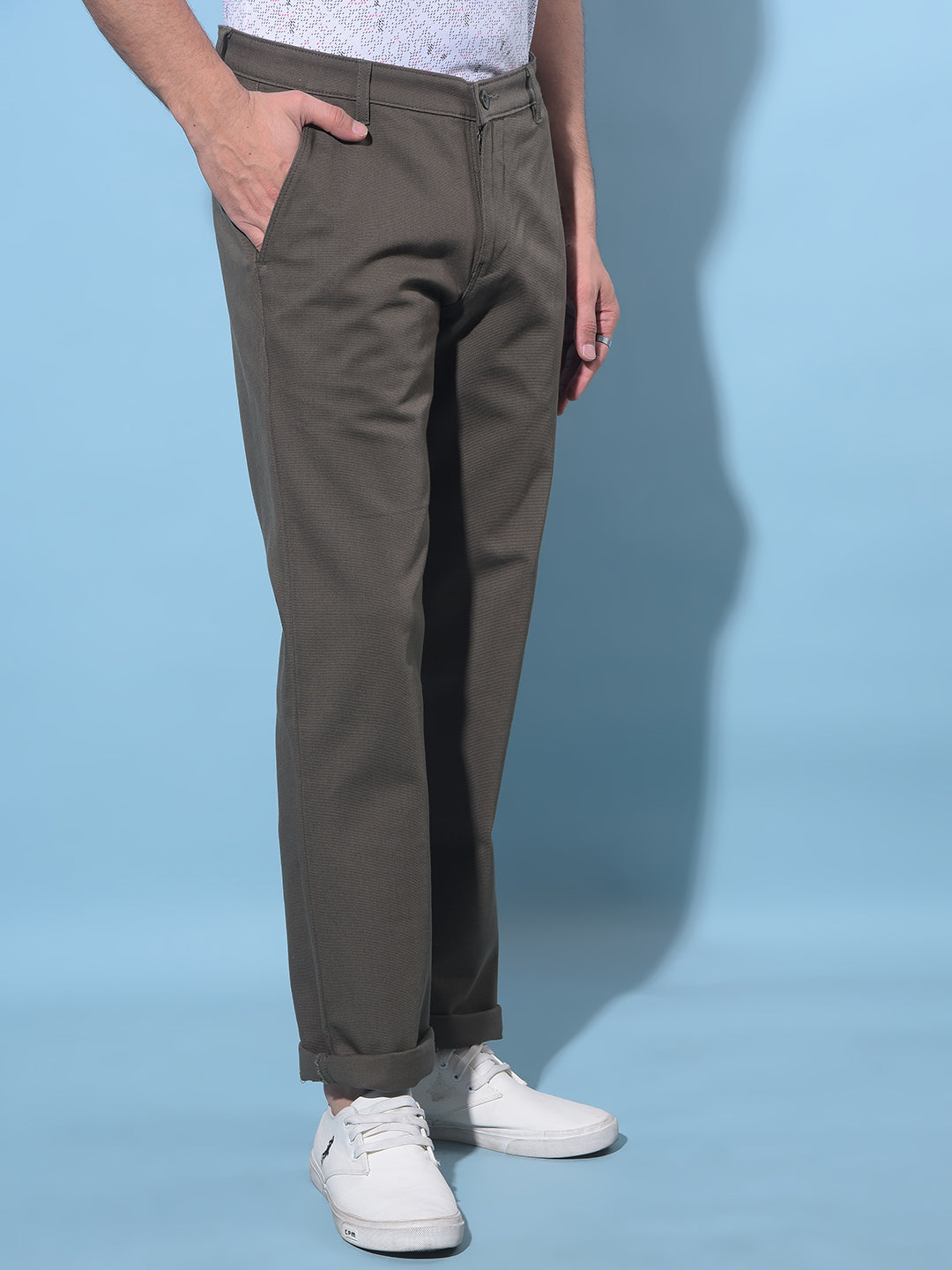 Olive Straight Dobby Trousers-Men Trousers-Crimsoune Club