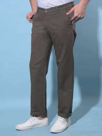 Olive Straight Dobby Trousers-Men Trousers-Crimsoune Club