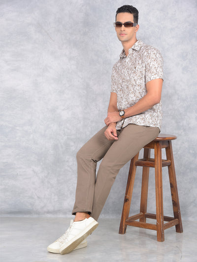 Brown Printed Straight Trousers-Men Trousers-Crimsoune Club