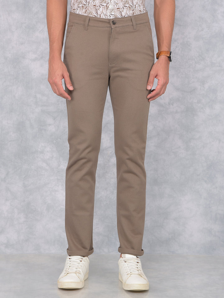 Brown Printed Straight Trousers-Men Trousers-Crimsoune Club