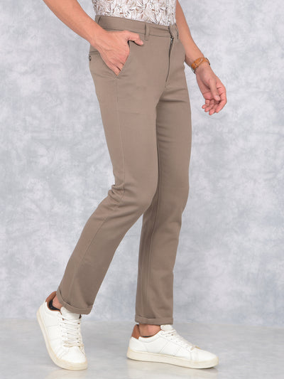 Brown Printed Straight Trousers-Men Trousers-Crimsoune Club