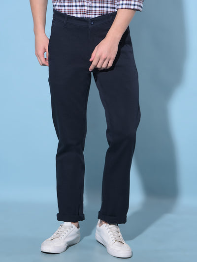 Blue Straight Cotton Trousers-Men Trousers-Crimsoune Club