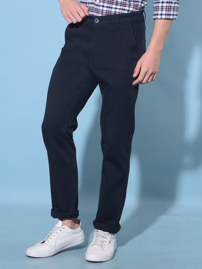 Blue Straight Cotton Trousers-Men Trousers-Crimsoune Club