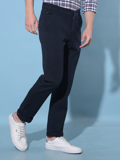 Blue Straight Cotton Trousers-Men Trousers-Crimsoune Club