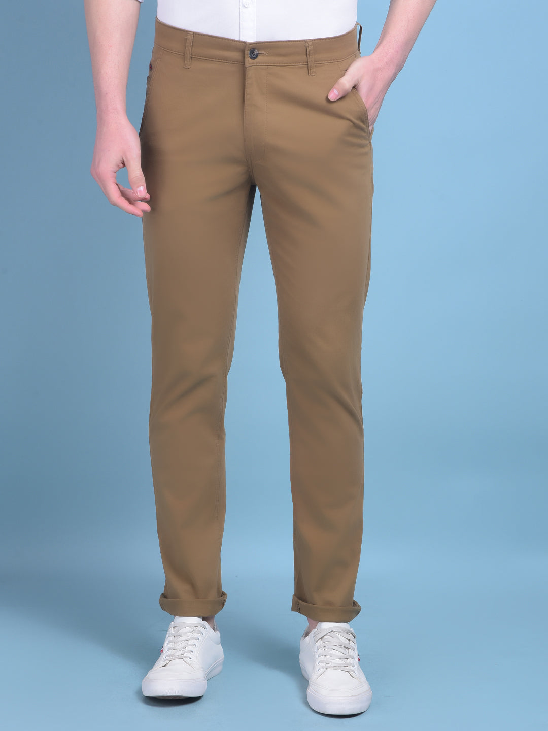 Khaki Stretchable Cotton Trousers-Men Trousers-Crimsoune Club