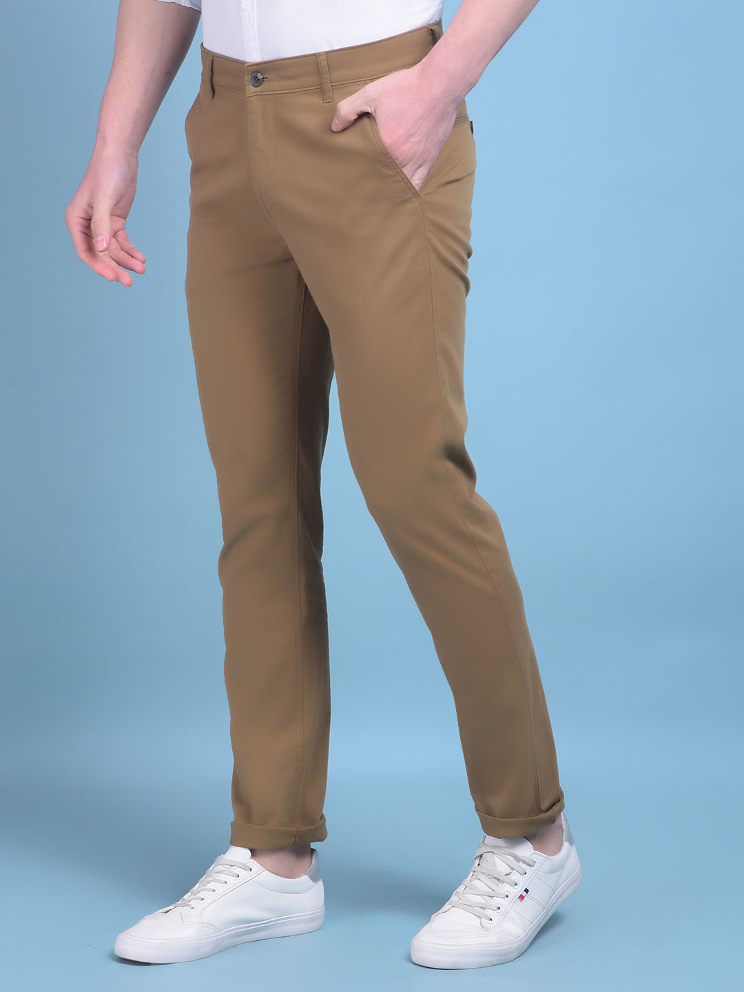 Khaki Stretchable Cotton Trousers-Men Trousers-Crimsoune Club