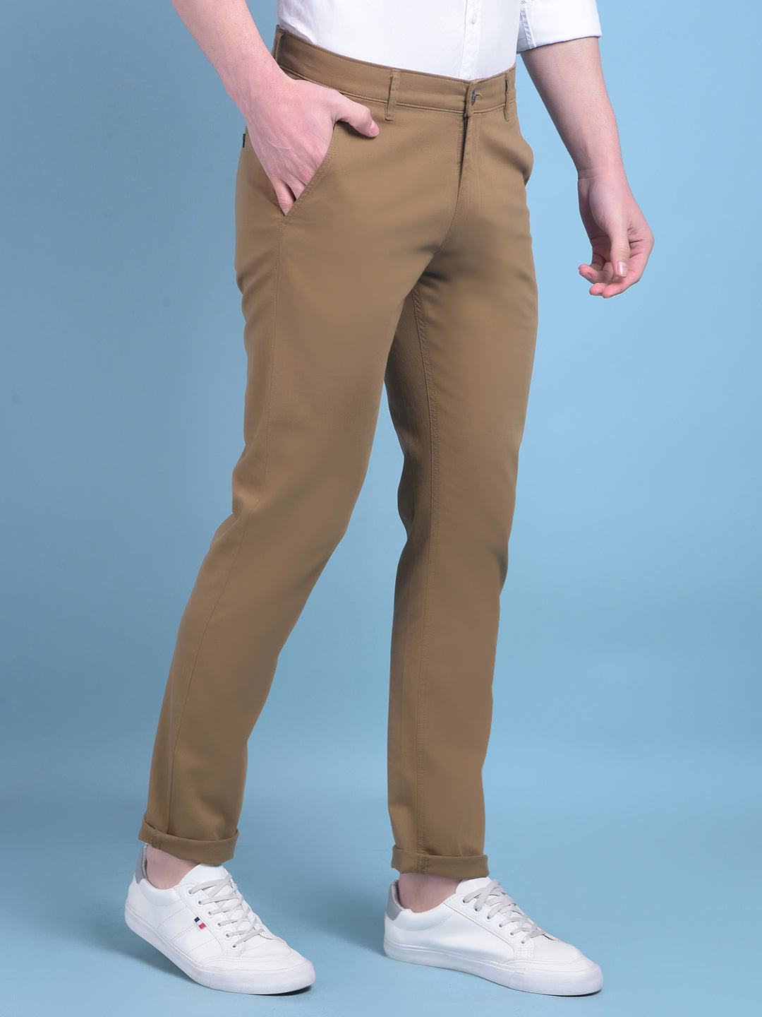 Khaki Stretchable Cotton Trousers-Men Trousers-Crimsoune Club