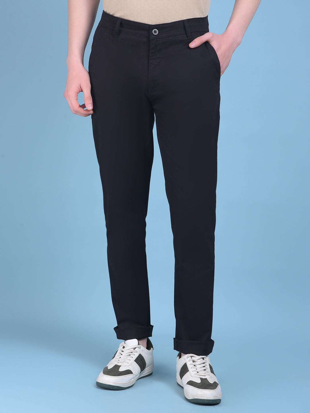 Black Stretchable Cotton Trousers-Men Trousers-Crimsoune Club