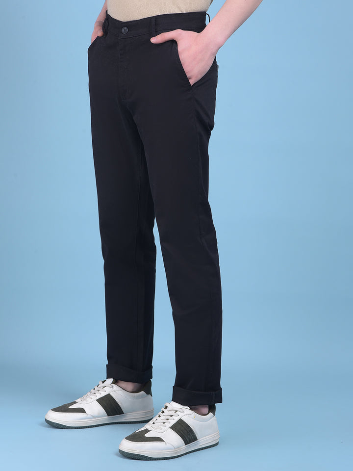 Black Stretchable Cotton Trousers-Men Trousers-Crimsoune Club