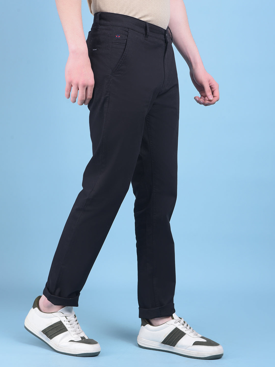 Black Stretchable Cotton Trousers-Men Trousers-Crimsoune Club