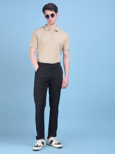 Black Stretchable Cotton Trousers-Men Trousers-Crimsoune Club