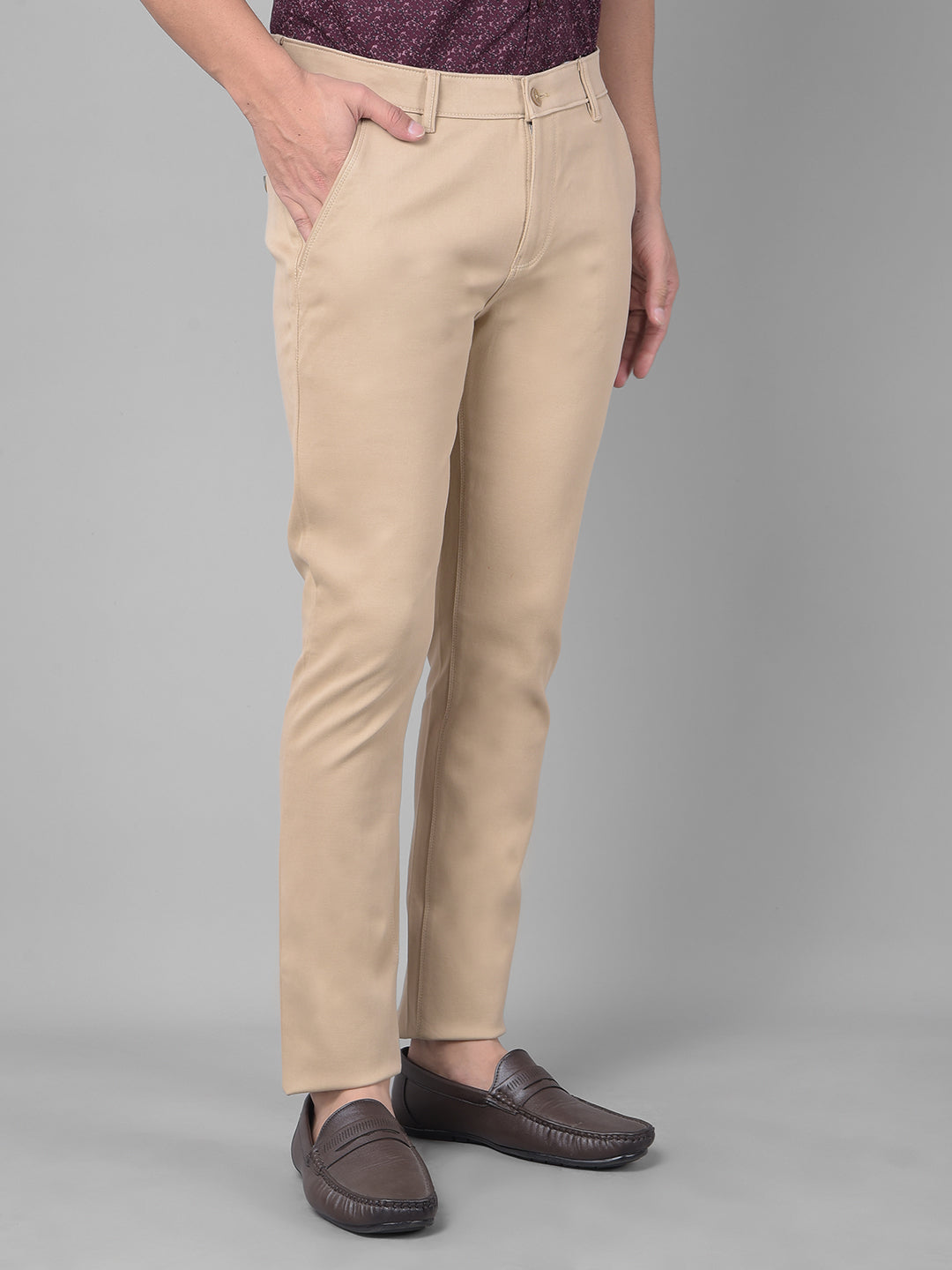 Beige Trousers-Men Trousers-Crimsoune Club