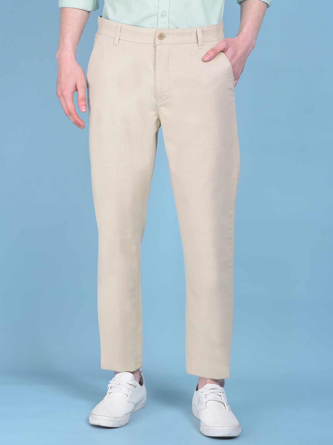 Beige Chinos Trousers-Men Trousers-Crimsoune Club