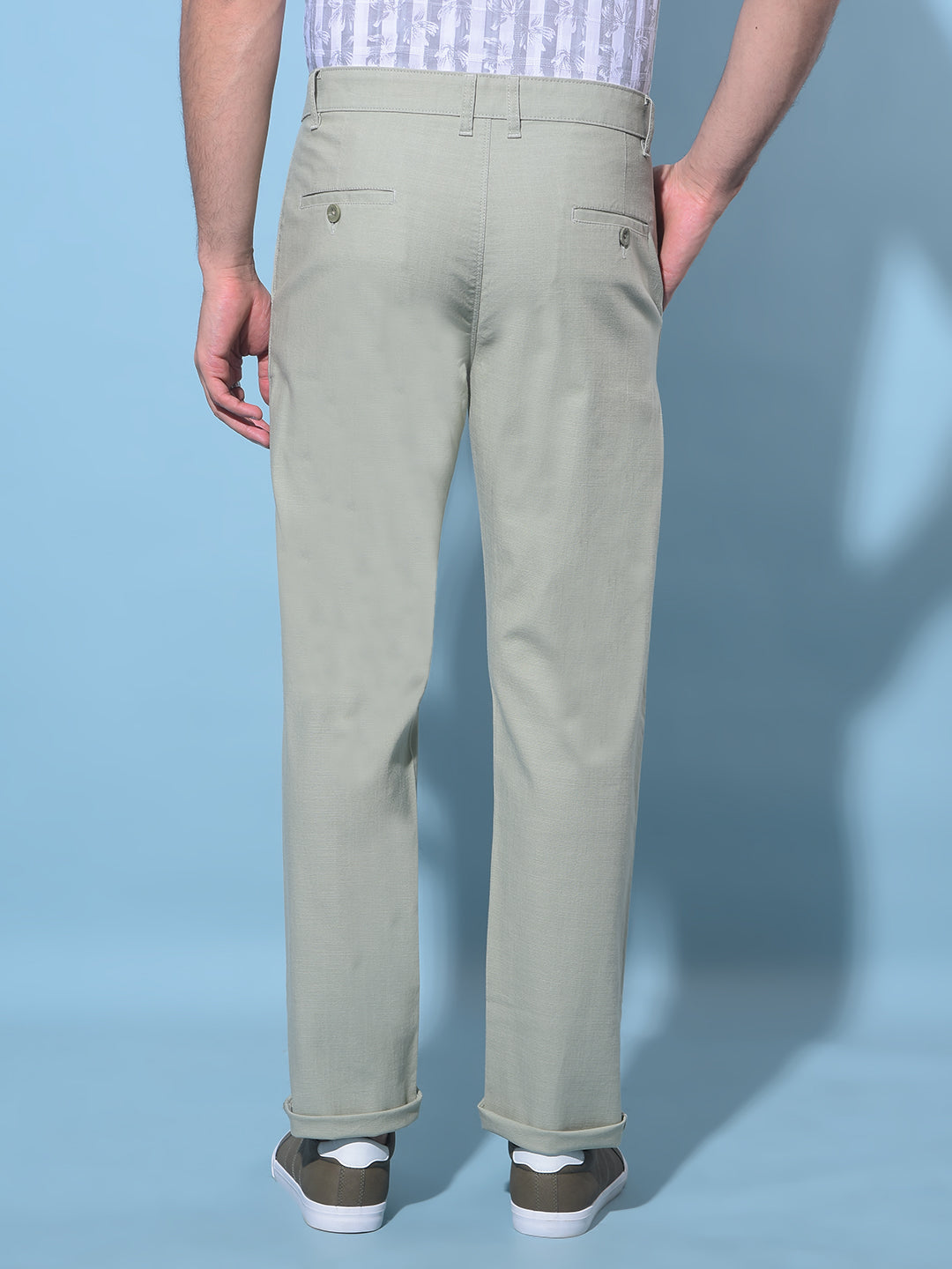 Green Straight Textured Printed Chinos Trousers-Men Trousers-Crimsoune Club