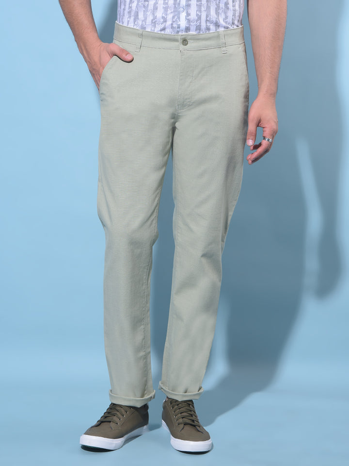 Green Straight Textured Printed Chinos Trousers-Men Trousers-Crimsoune Club