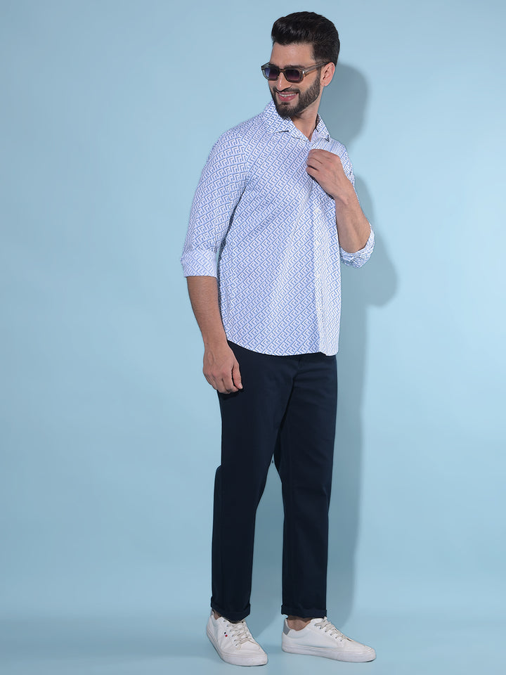 Navy Blue Straight Stretchable Trousers-Men Trousers-Crimsoune Club