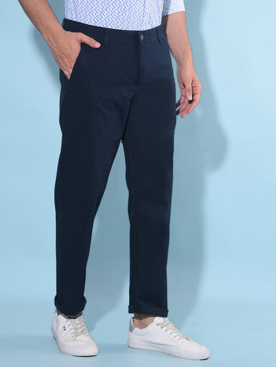 Navy Blue Straight Stretchable Trousers-Men Trousers-Crimsoune Club