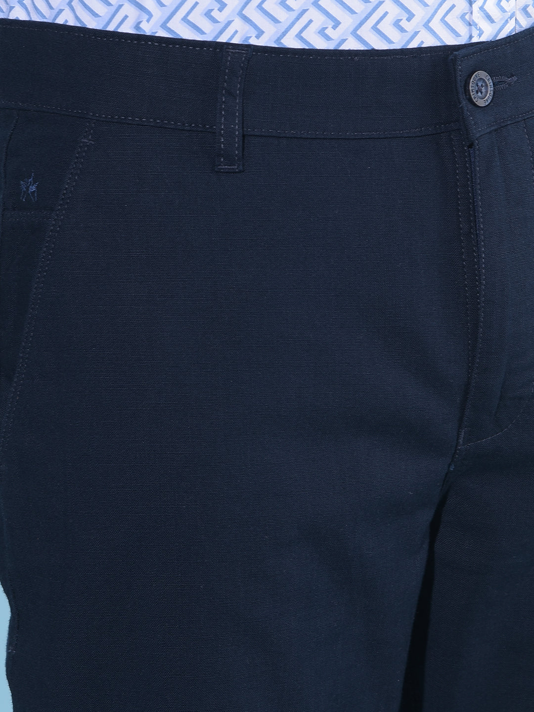Navy Blue Straight Stretchable Trousers-Men Trousers-Crimsoune Club