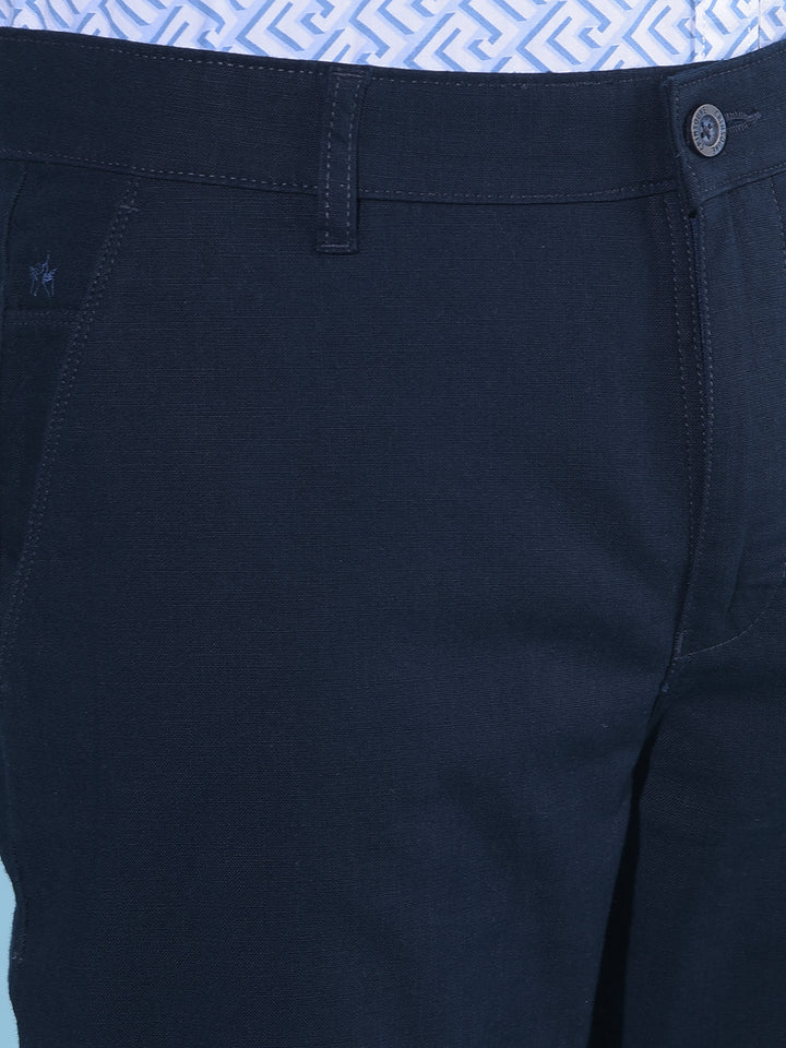 Navy Blue Straight Stretchable Trousers-Men Trousers-Crimsoune Club