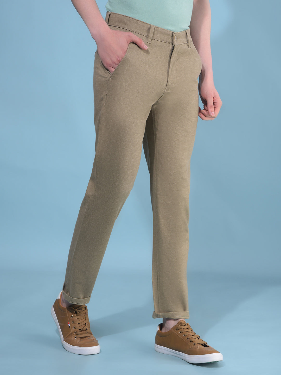 Brown Printed Cotton Trousers-Men Trousers-Crimsoune Club