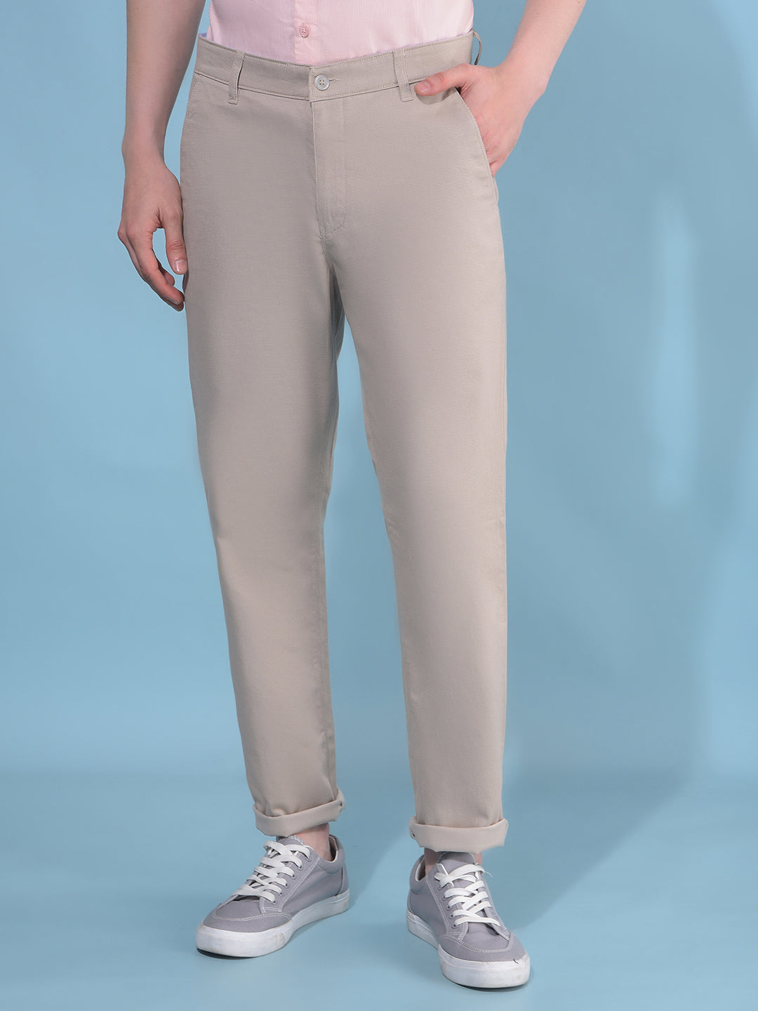 Beige Printed Cotton Trousers-Men Trousers-Crimsoune Club