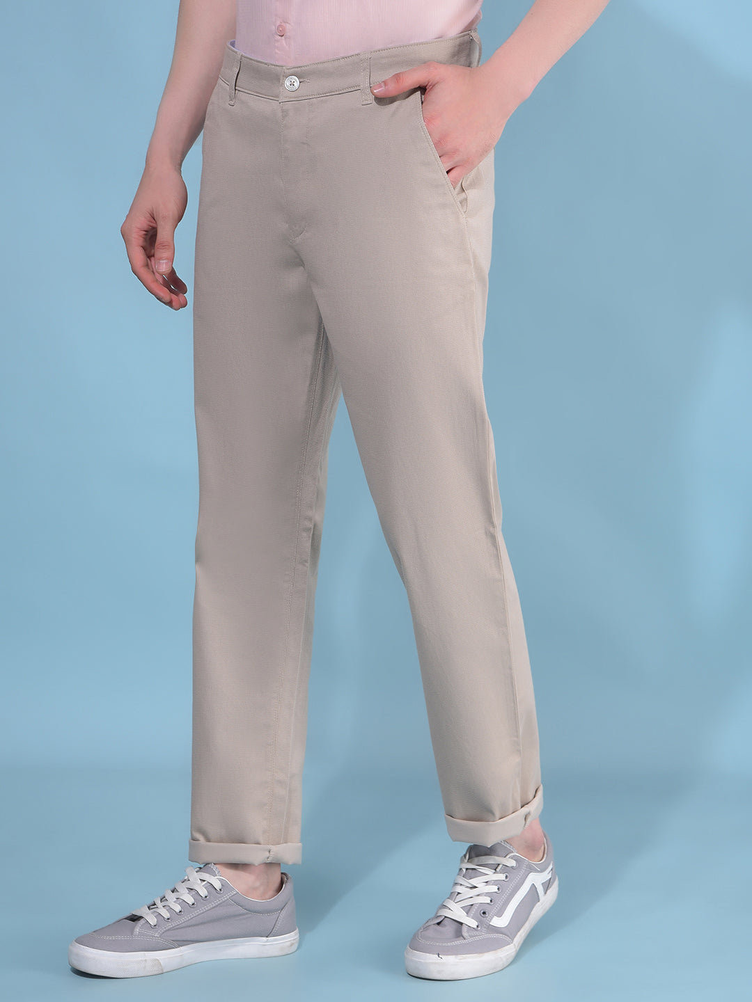 Beige Printed Cotton Trousers-Men Trousers-Crimsoune Club