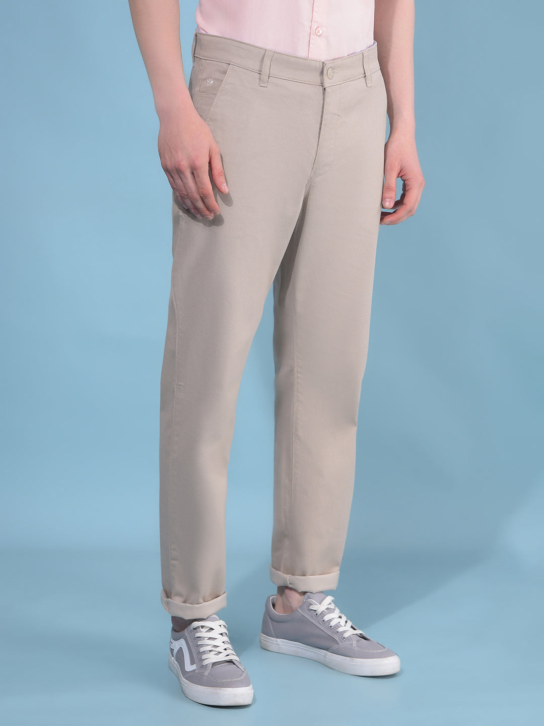 Beige Printed Cotton Trousers-Men Trousers-Crimsoune Club