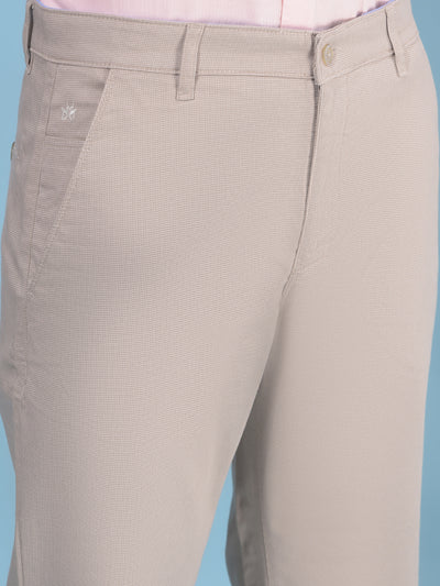 Beige Printed Cotton Trousers-Men Trousers-Crimsoune Club
