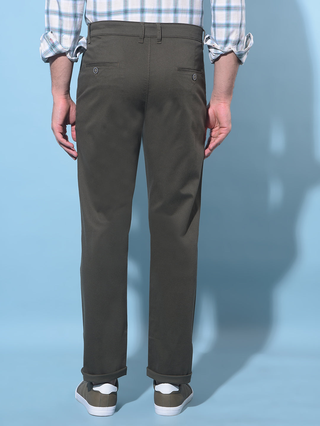 Olive Straight Printed Dobby Trousers-Men Trousers-Crimsoune Club