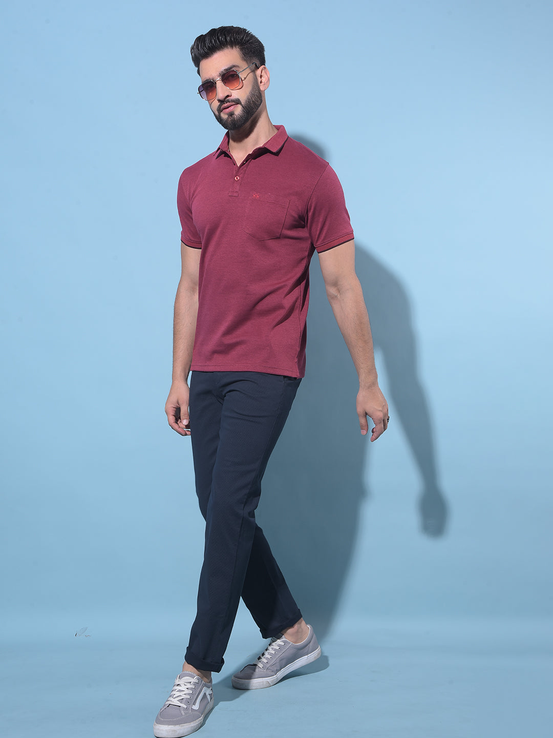 Navy Blue Straight Stretchable Trousers-Men Trousers-Crimsoune Club