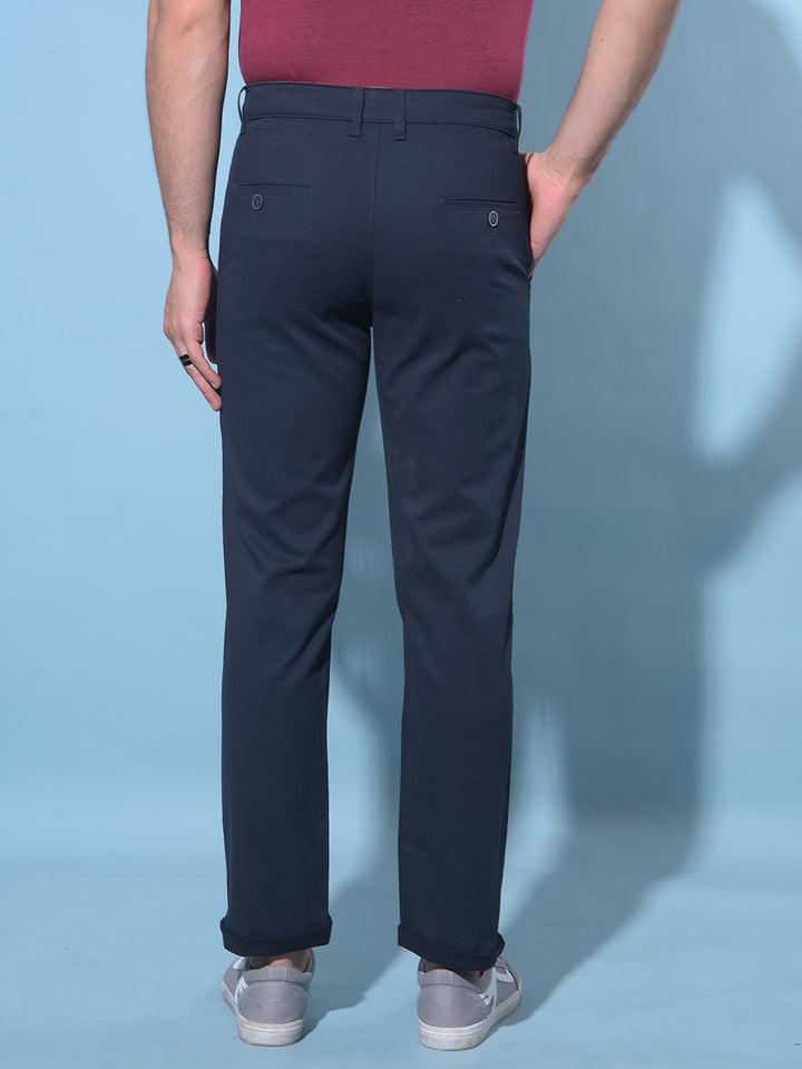 Navy Blue Straight Stretchable Trousers-Men Trousers-Crimsoune Club