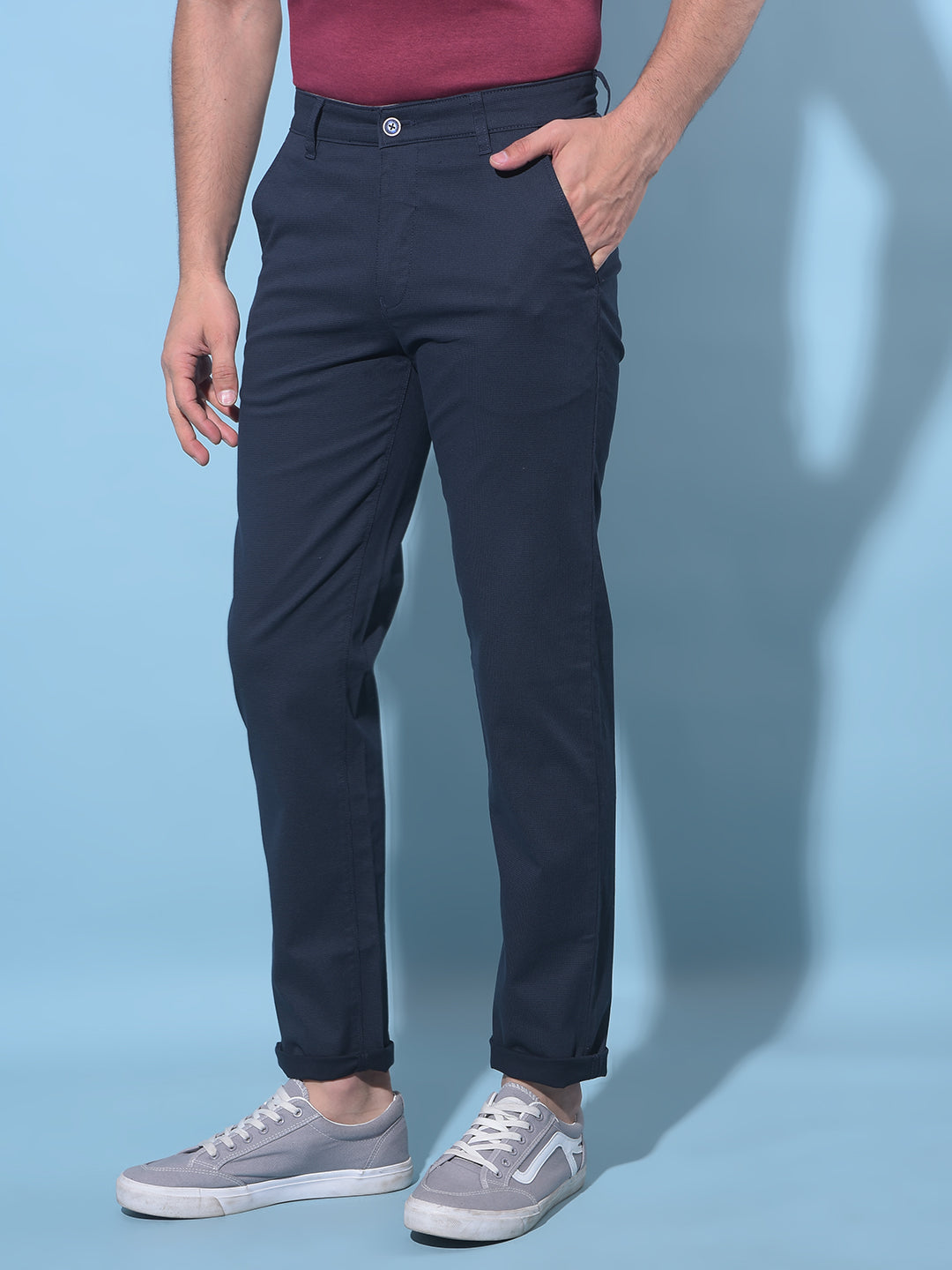 Navy Blue Straight Stretchable Trousers-Men Trousers-Crimsoune Club