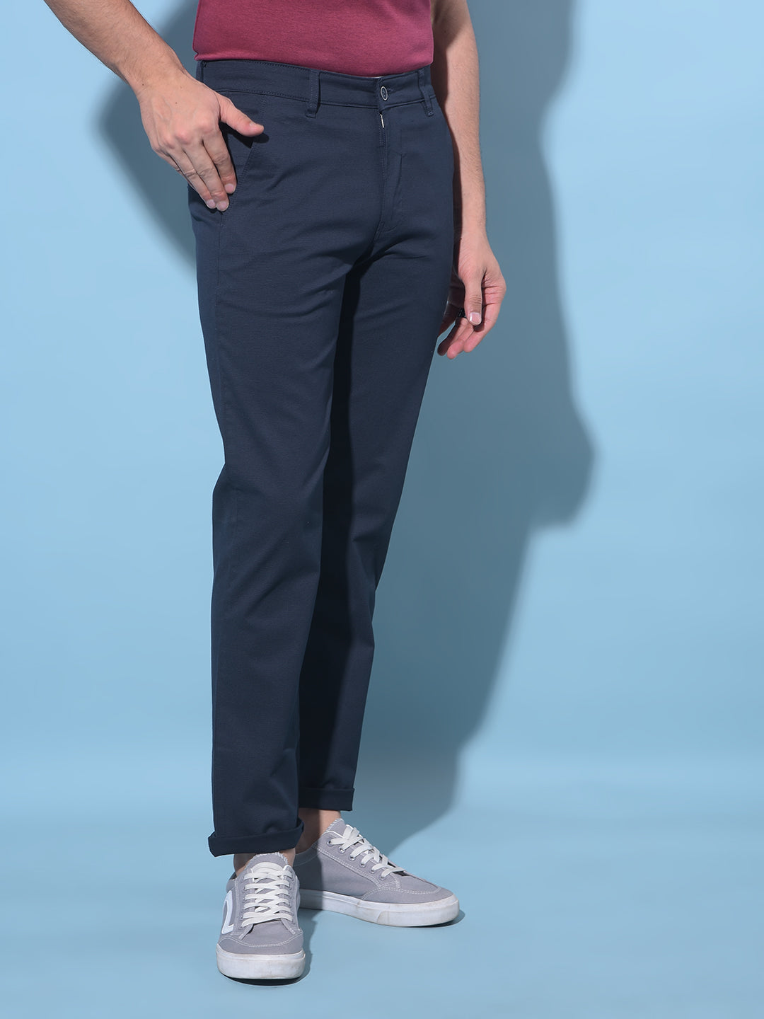 Navy Blue Straight Stretchable Trousers-Men Trousers-Crimsoune Club