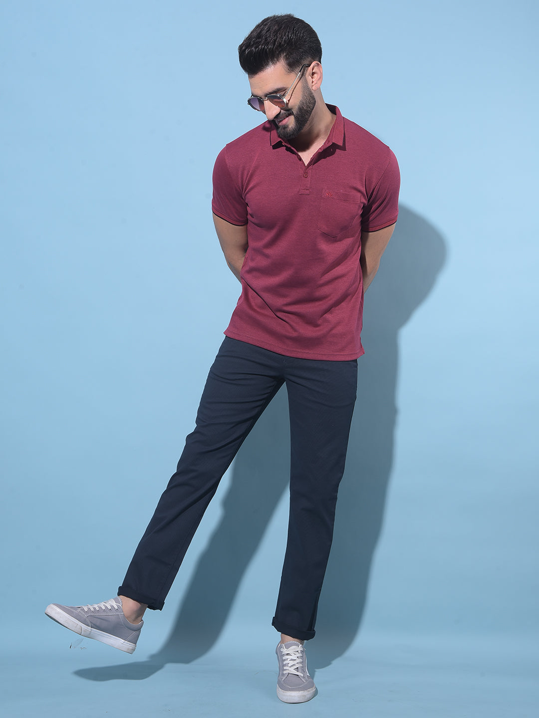 Navy Blue Straight Stretchable Trousers-Men Trousers-Crimsoune Club