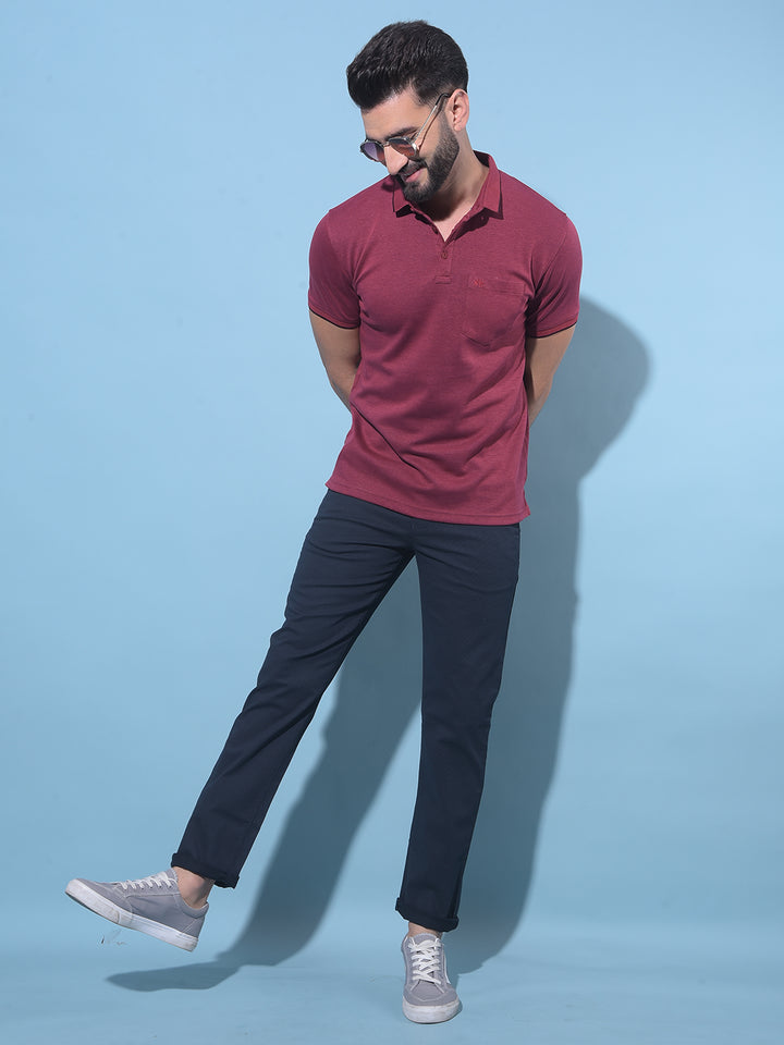 Navy Blue Straight Stretchable Trousers-Men Trousers-Crimsoune Club