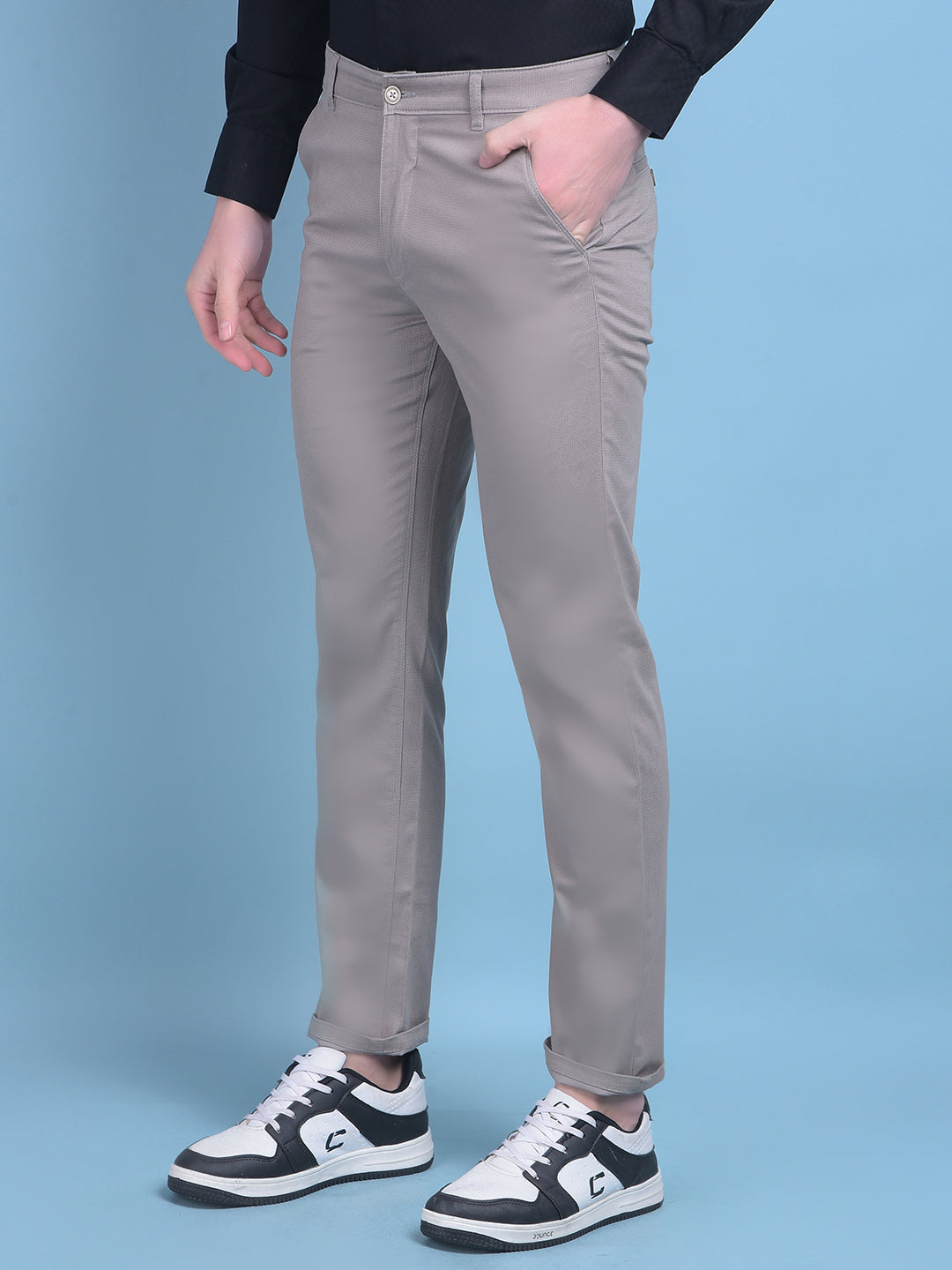 Grey Printed Stretchable Cotton Trousers-Men Trousers-Crimsoune Club