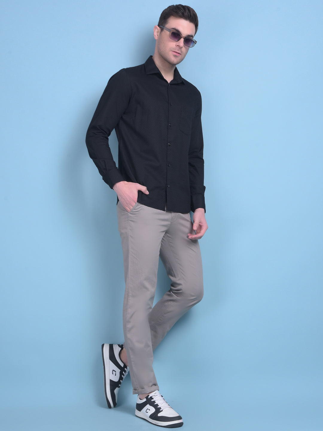 Grey Printed Stretchable Cotton Trousers-Men Trousers-Crimsoune Club