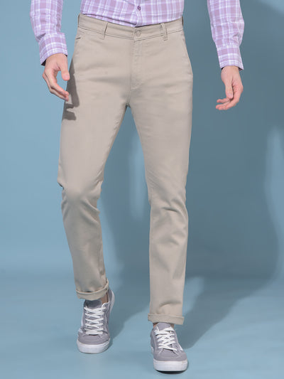 Beige Stretchable Printed Trousers-Men Trousers-Crimsoune Club