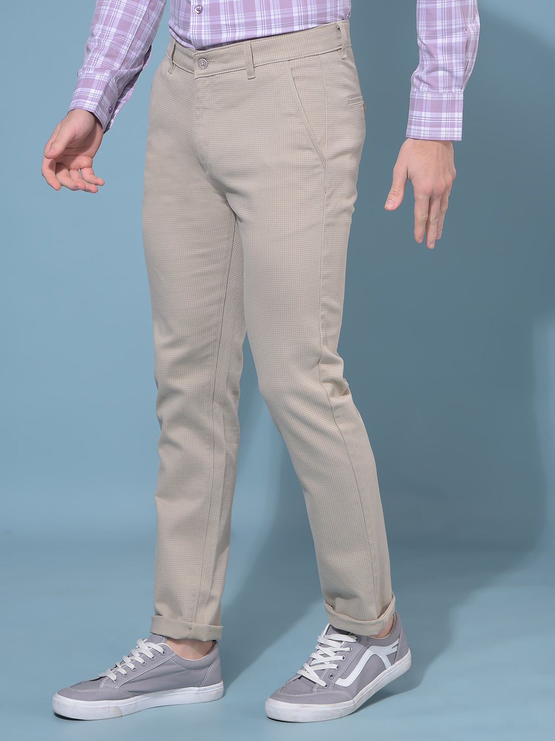 Beige Stretchable Printed Trousers-Men Trousers-Crimsoune Club