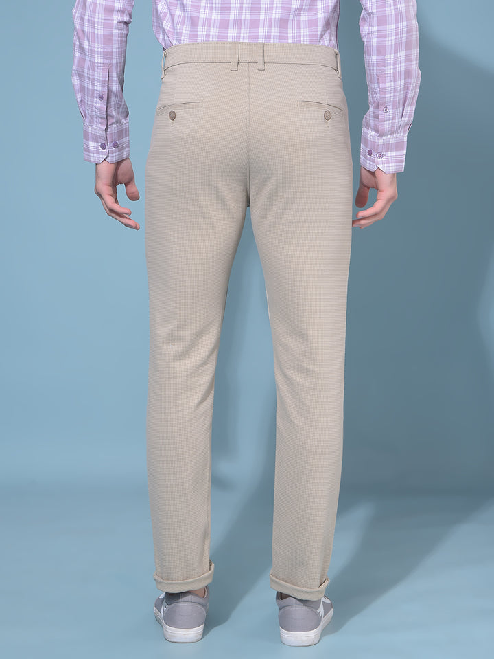 Beige Stretchable Printed Trousers-Men Trousers-Crimsoune Club