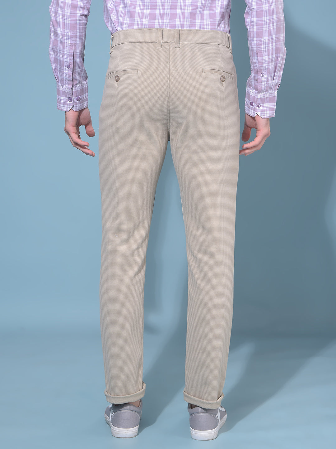 Beige Stretchable Printed Trousers-Men Trousers-Crimsoune Club