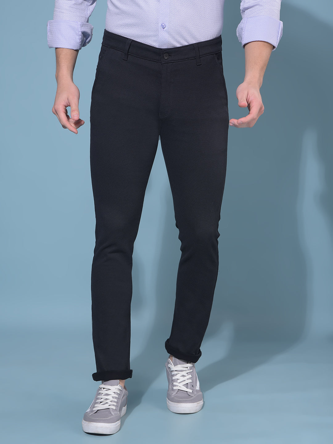 Black Stretchable Printed Trousers-Men Trousers-Crimsoune Club