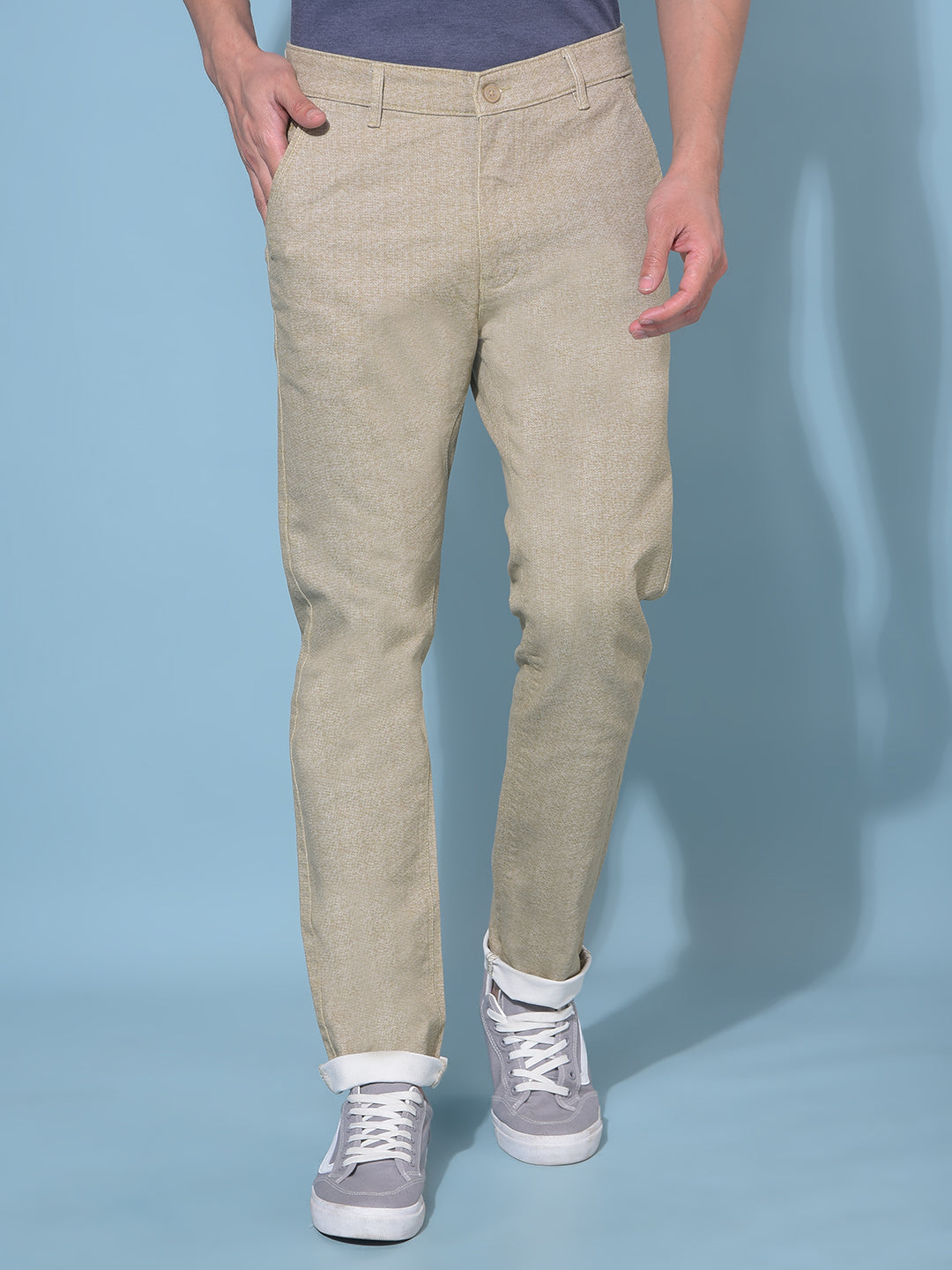 Beige Stretchable Trousers-Men Trousers-Crimsoune Club