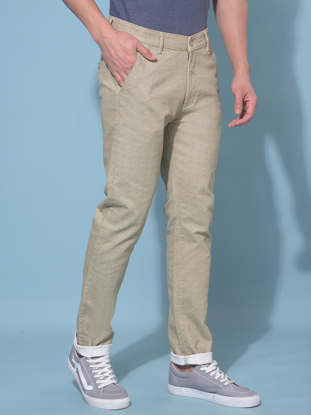 Beige Stretchable Trousers-Men Trousers-Crimsoune Club