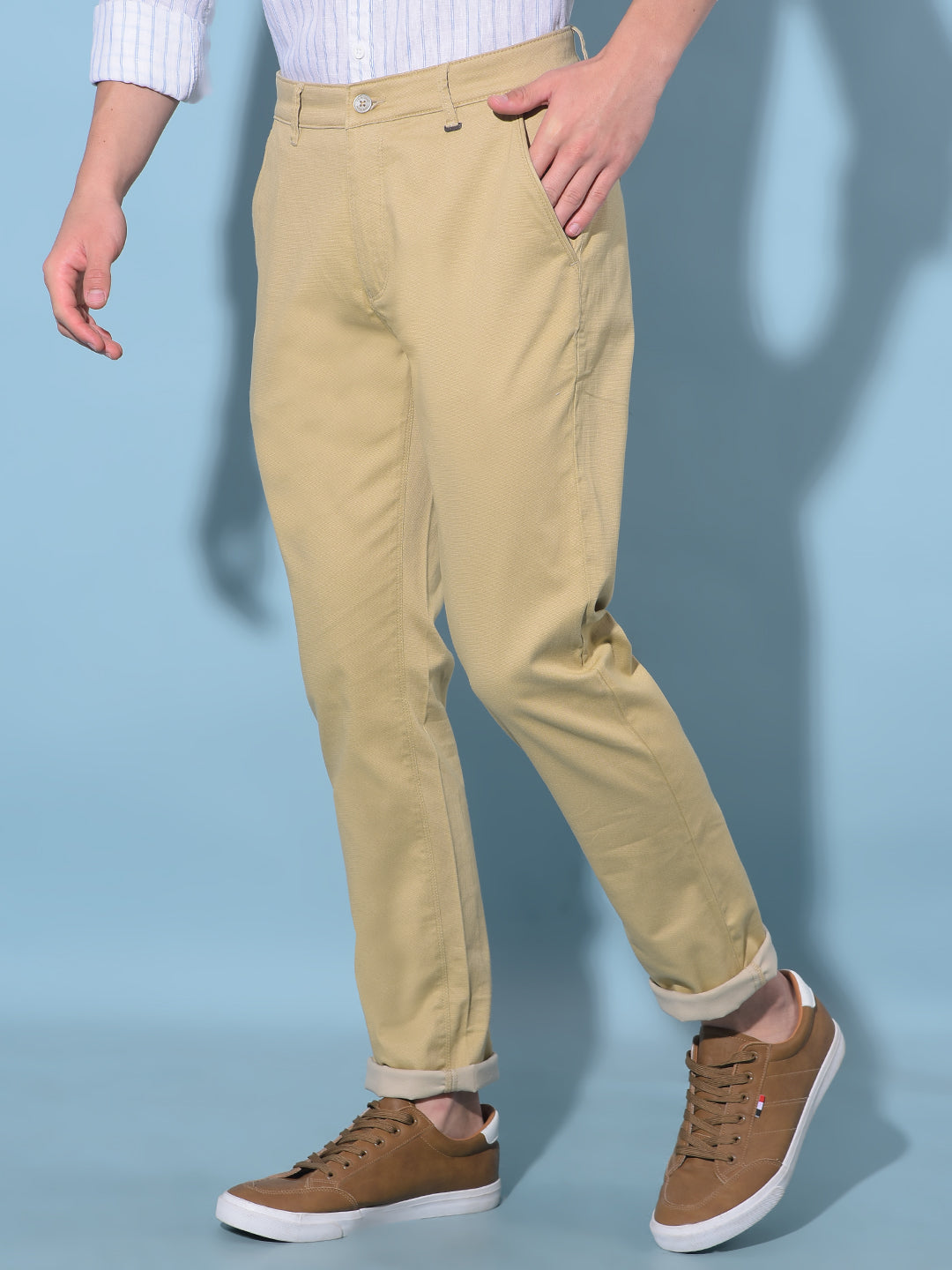 Beige Cotton Trousers-Men Trousers-Crimsoune Club