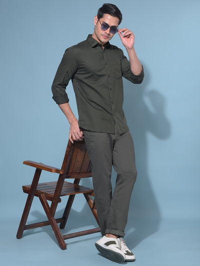 Olive Stretchable Cotton Trousers-Men Trousers-Crimsoune Club