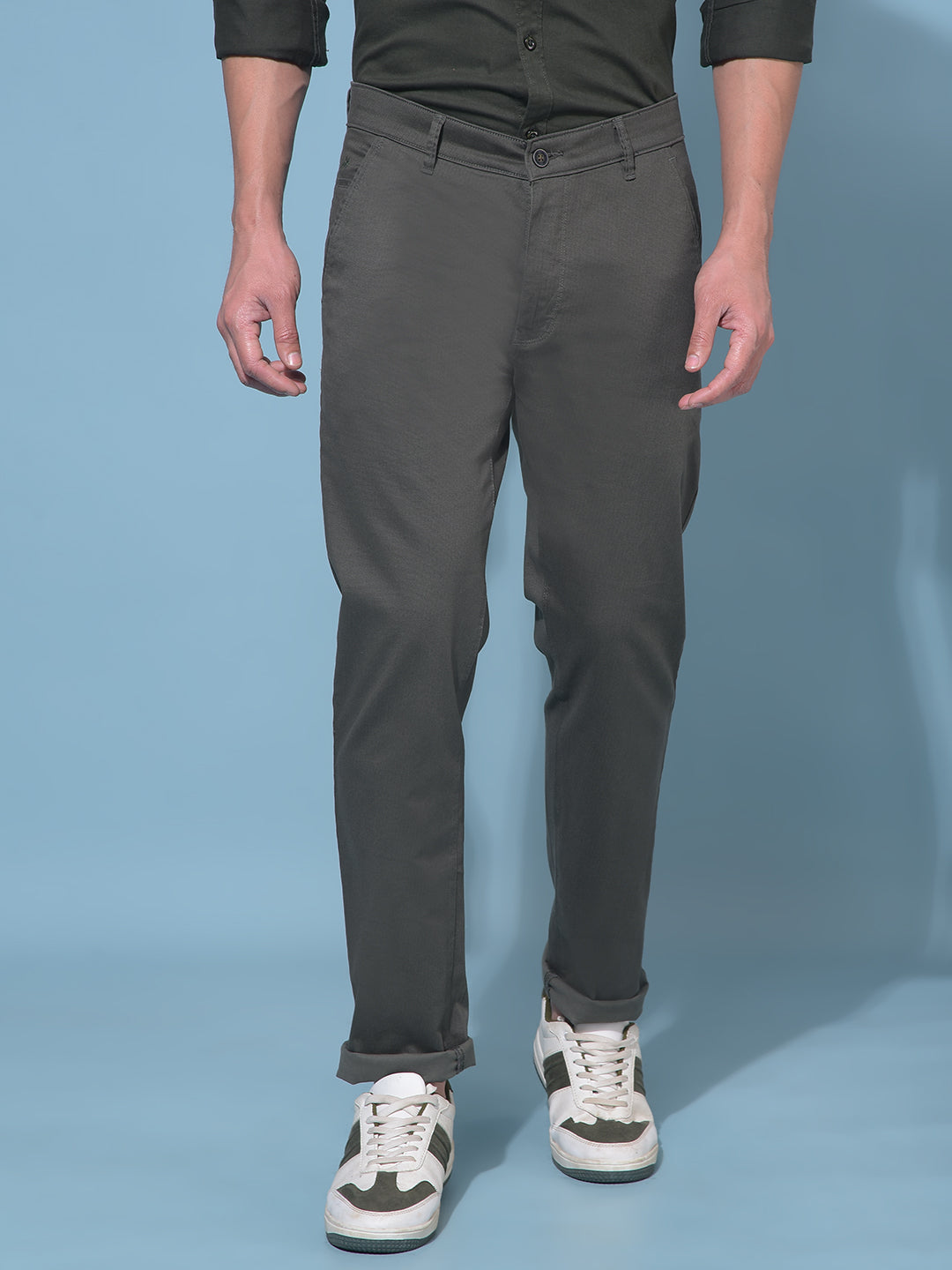 Olive Stretchable Cotton Trousers-Men Trousers-Crimsoune Club